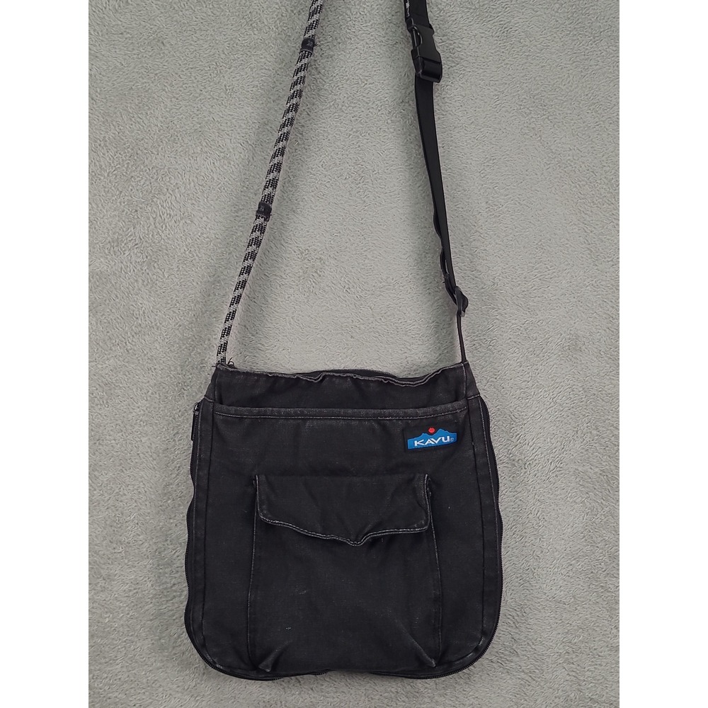 KAVU Keeper Black Cotton Canvas Rope Strap Crossbody Bag Purse
